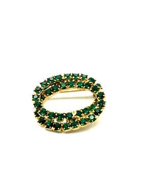 Sparkling Green Interlocking Rings Brooch, Vintage Double Ovals with Prong Set